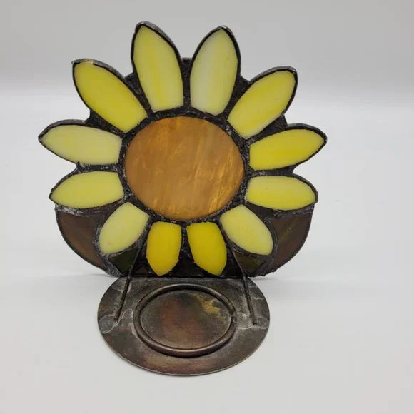 Sunflower Sunshine Art Stained Glass Candle Holder Boho Farmhouse Cottagecore - Picture 7 of 10
